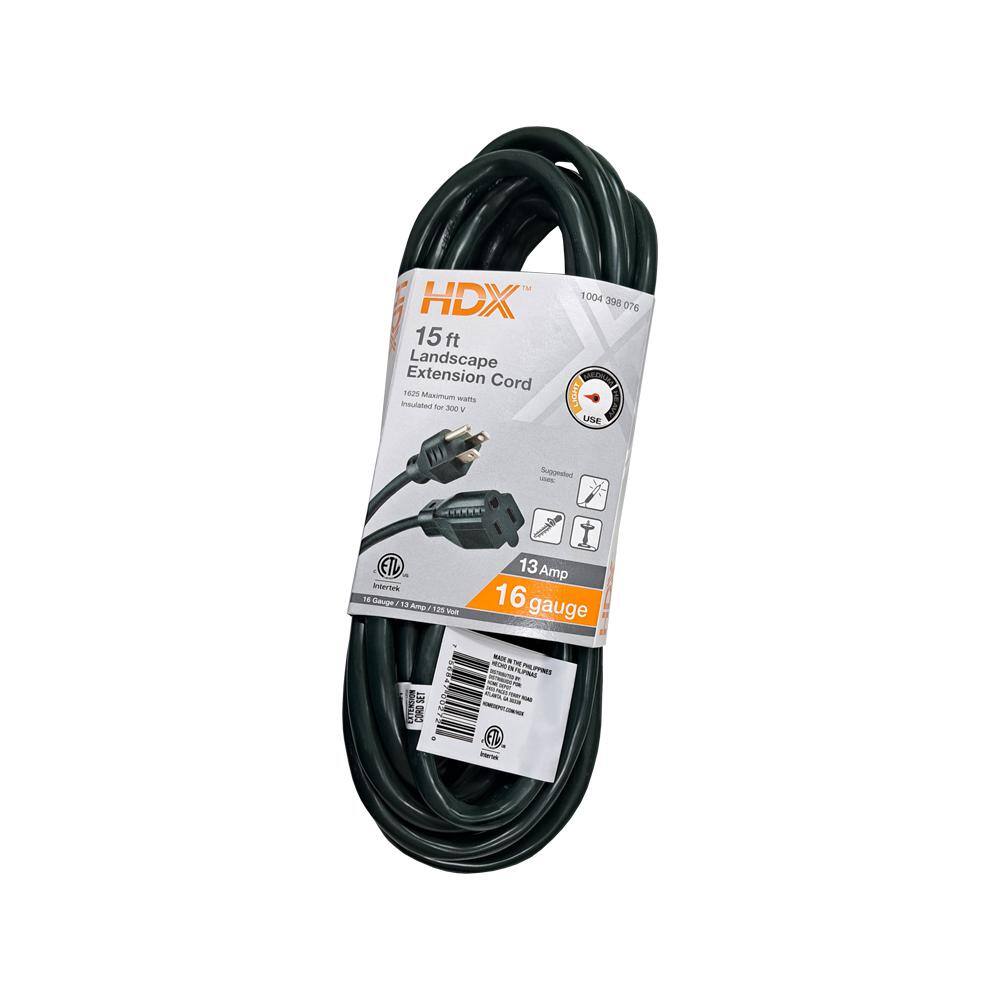 HDX 15 ft. 163 IndoorOutdoor Landscape Extension Cord Green SJTW16315GN