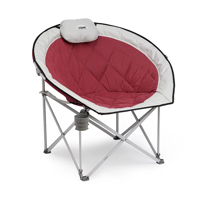 Core Equipment Oversized Padded Round Moon Outdoor Camping Folding Chair， Wine