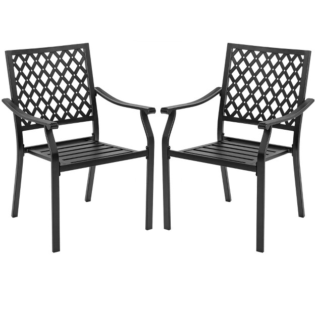 Costway Set Of 2 Patio Dining Chairs Stackable Metal Slat Armreset Garden Yard