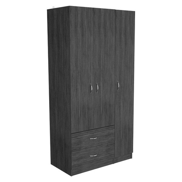 TUHOME Austral 3 Door Armoire with Drawers， Shelves， and Hanging Rod - - 35316295