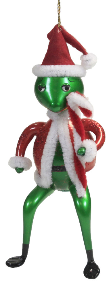 De Carlini Santa Frog Glass Ornament Italian Christmas Cane A5570   Christmas Ornaments   by Story Book Kids Inc  Houzz