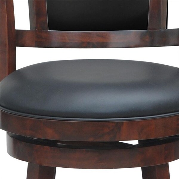 29 Inches Swivel Wooden Frame Counter Stool with Padded Back， Cherry Brown - 43.5 H x 17.5 W x 19.5 L Inches