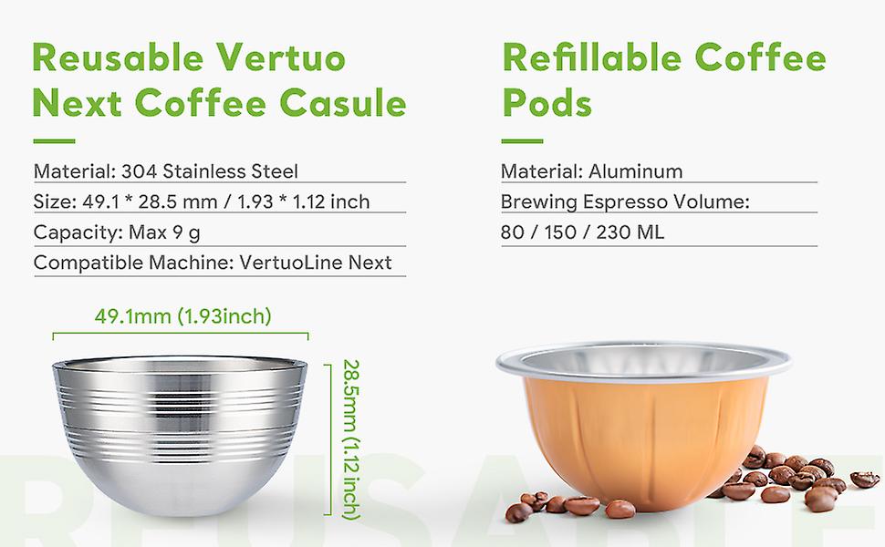 Stainless Steel Only For Vertuoline Next+empty Refillable Alumium Vertuoline Pods-80+150+230ml ，coffee Capsule Tamper For Nespresso Vertuo Next Reusab