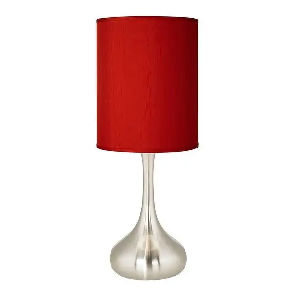 Modern Accent Table Lamp Brushed Steel Droplet China Red Shade - 9.5