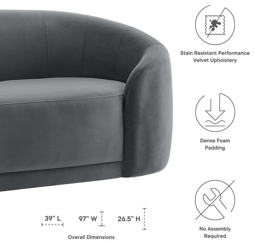 Contessa Performance Velvet Sofa  Gray   Transitional   Sofas   by Homesquare  Houzz