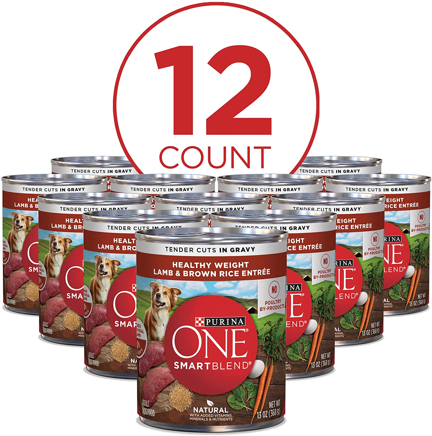 Purina ONE SmartBlend Natural Healthy Weight in Gravy Lamb and Brown Rice Entree Formula Adult Dry Dog Food and Wet Dog Food 13 oz Cans(pack of 12)