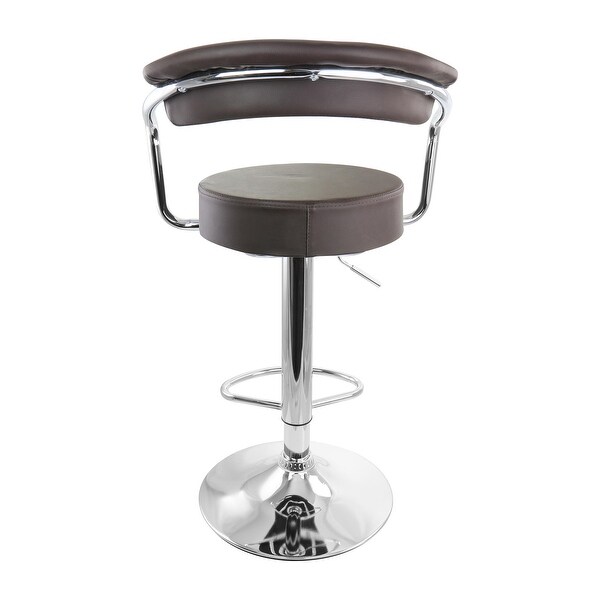 Elama 2 Piece Faux Leather Retro Adjustable Bar Stool in Brown with Chrome Handles and Base