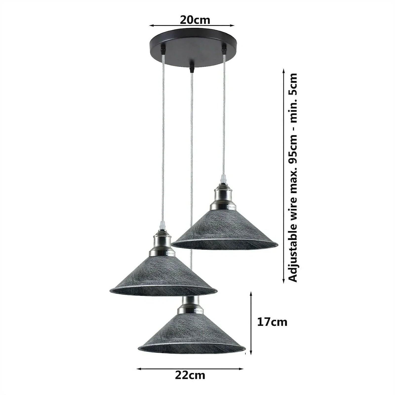 Brushed silver industrial 3-light hanging pendant light light fixture cone shade~1523