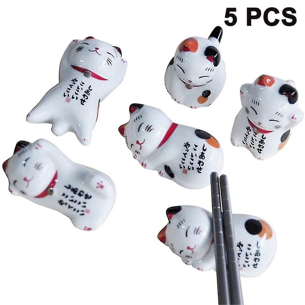 5 Pcs Lucky Cat Chopsticks Rest Ceramic Dinner Spoon Rest Fork Knife Tableware Holder For Decor Housewarming