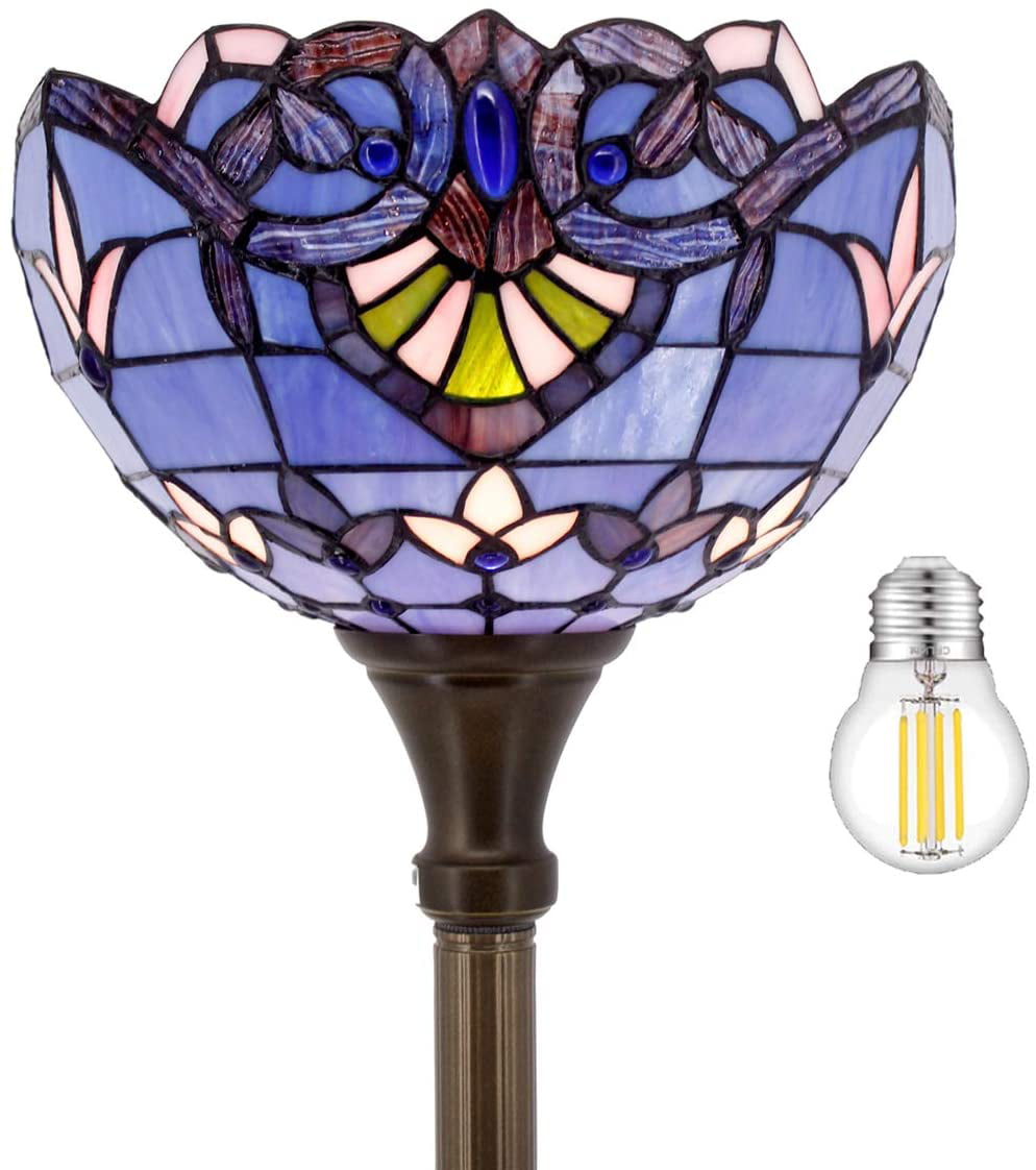 BBNBDMZ  Floor Lamp Blue Purple Baroque Stained Glass Light 12X12X66 Inch Pole Torchiere Standing Corner Torch Uplight Decor Bedroom Living Room  Office S003C Series