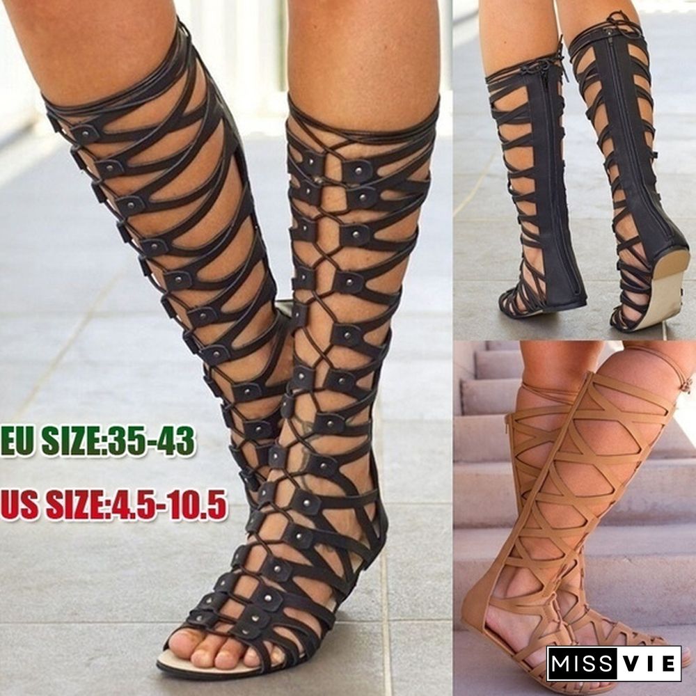 New Gladiator Sandals Ladies Summer Shoe Women Casual Knee-High Boots Multi-Strap Gladiator Sandals Women Shoes Large Size 35-43