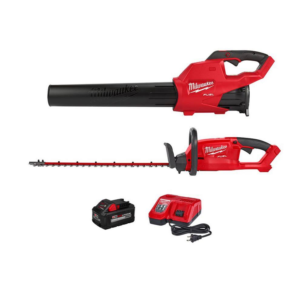 MW M18 FUEL 120 MPH 450 CFM 18-Volt Lithium-Ion Brushless Cordless Handheld Blower Kit with M18 FUEL Hedge Trimmer(2-Tool) 2724-21HD-2726-20