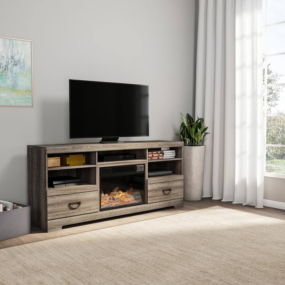 Northwest 65 in. Freestanding Electric Fireplace TV Stand Console in Woodgrain Black-Brown HW0200157