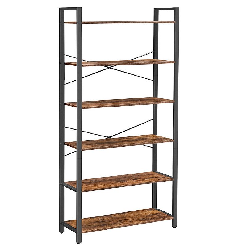 6-tier Bookshelf， Home Office Bookcase， Storage Rack With Steel Frame， For Living Room