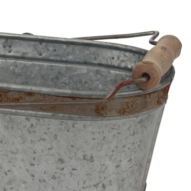 Aged Galvanized Metal Oval Bucket With Handle Gray Stonebriar Collection