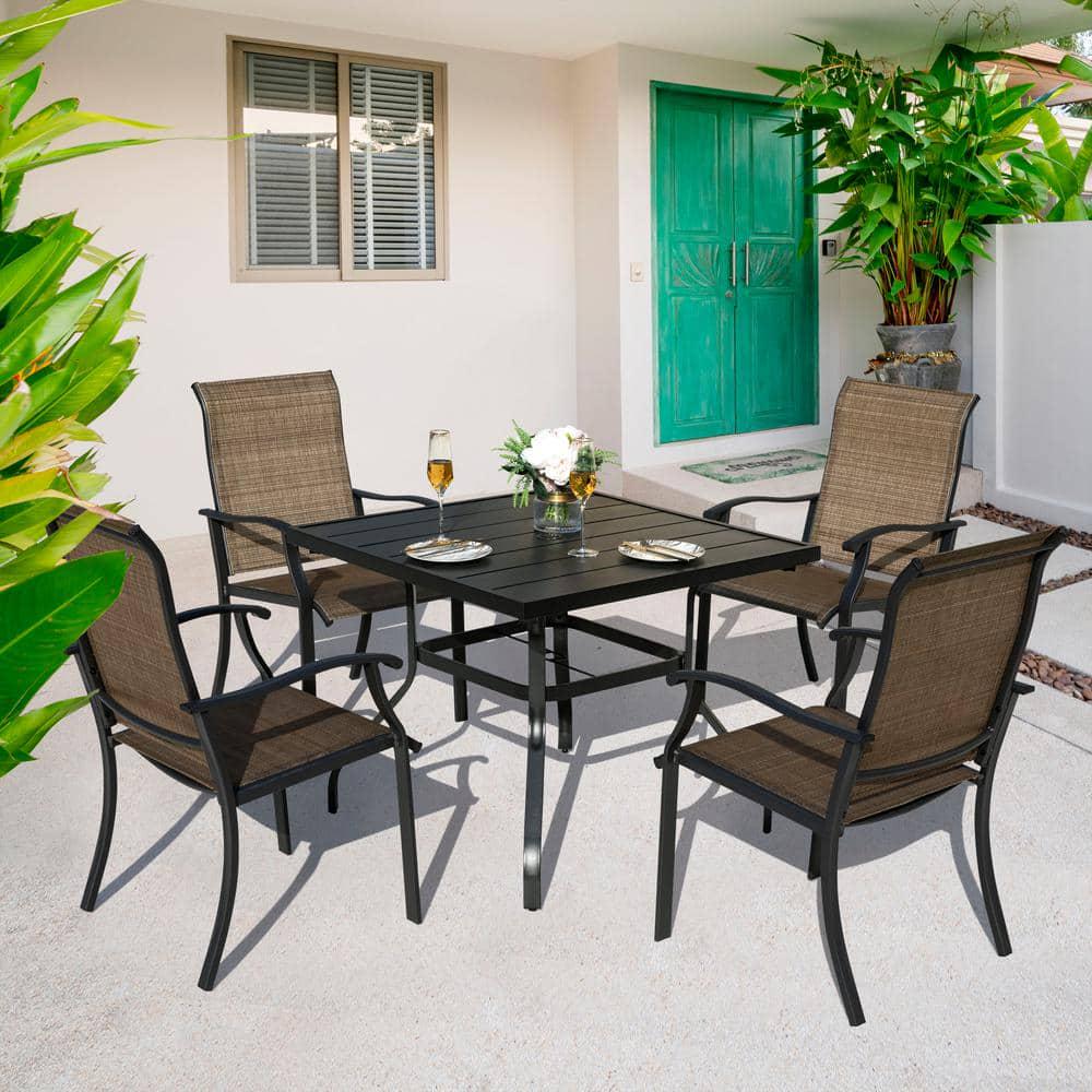 Nuu Garden Black Square Metal Outdoor Patio Dining Table with Umbrella Hole