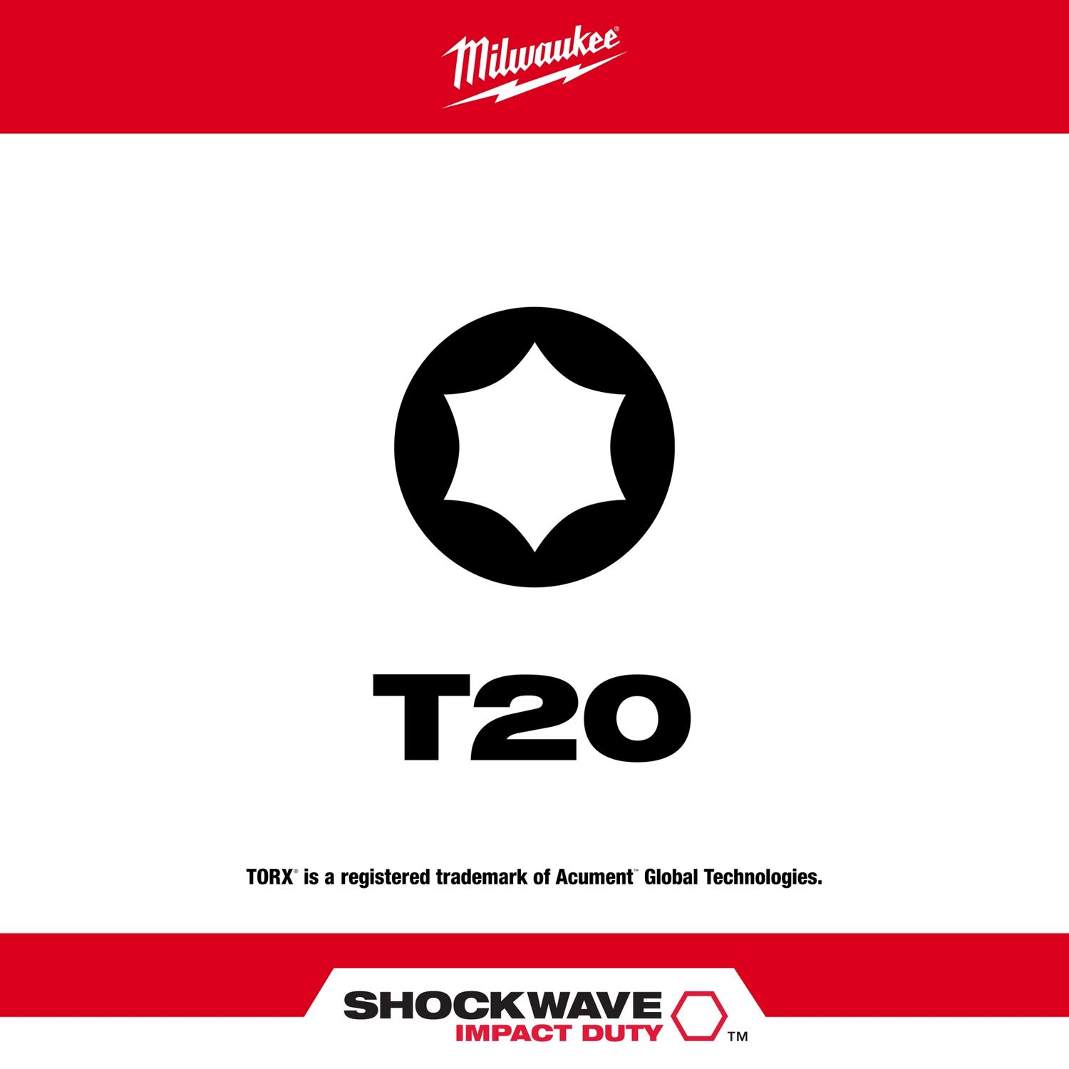 MW Shockwave Torx T20 X 2 in. L Screwdriver Bit Steel 1 pc