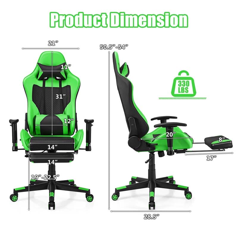 High Back E-Sport Massage Gaming Chair with Footrest & Headrest, Ergonomic PU Leather Gaming Seat, Video Game Chair Computer Chair