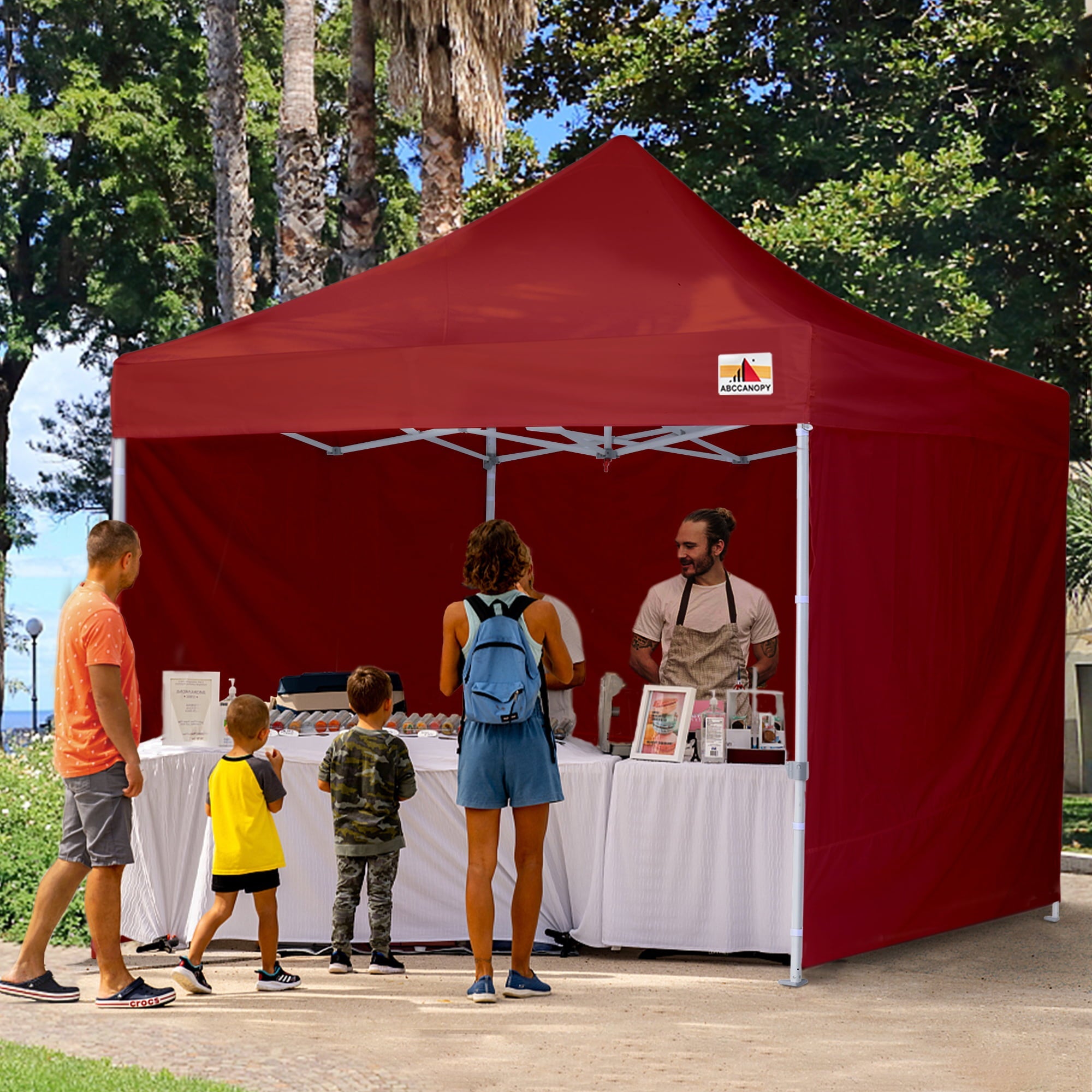 ABCCANOPY 10 ft x 10 ft Metal Pop-Up Commercial Canopy Tent with walls, Burgundy