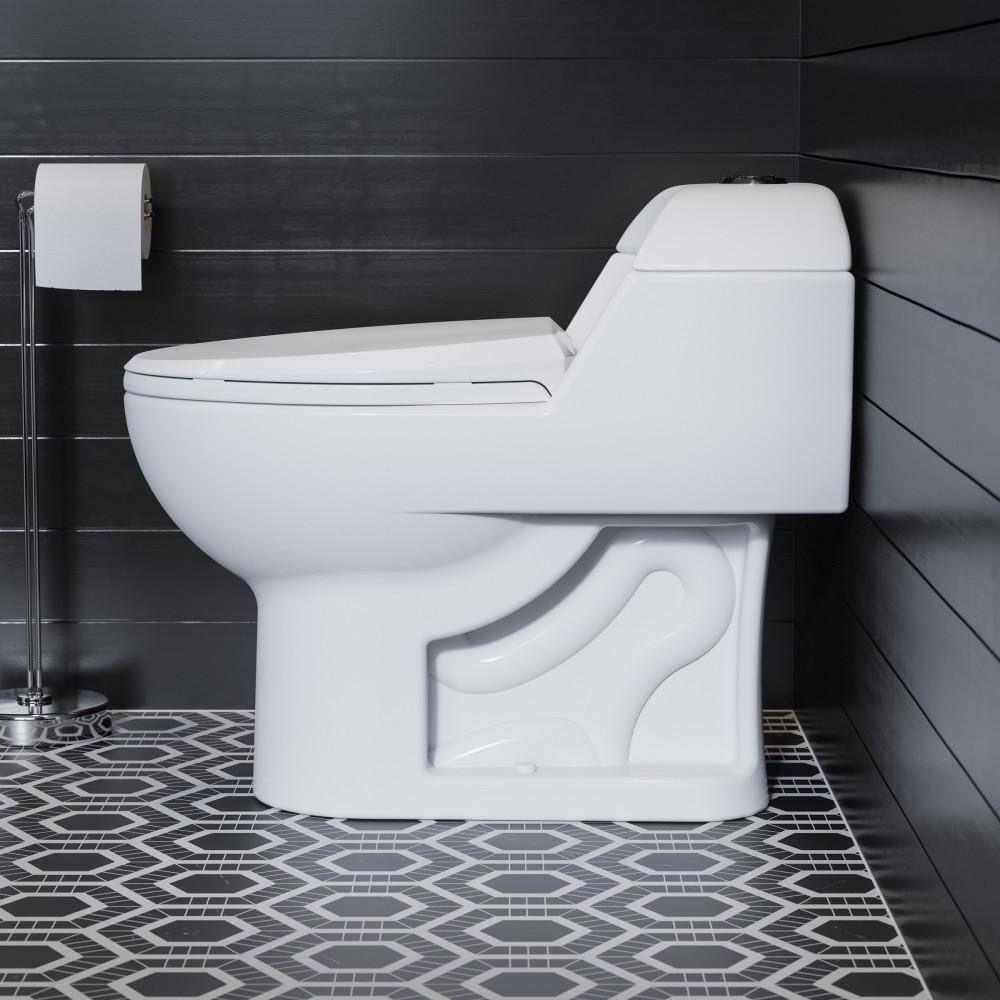 Swiss Madison Chateau 1-piece 1.11.6 GPF Dual Flush Elongated Toilet in Glossy White with Black Hardware Seat Included SM-1T803HB