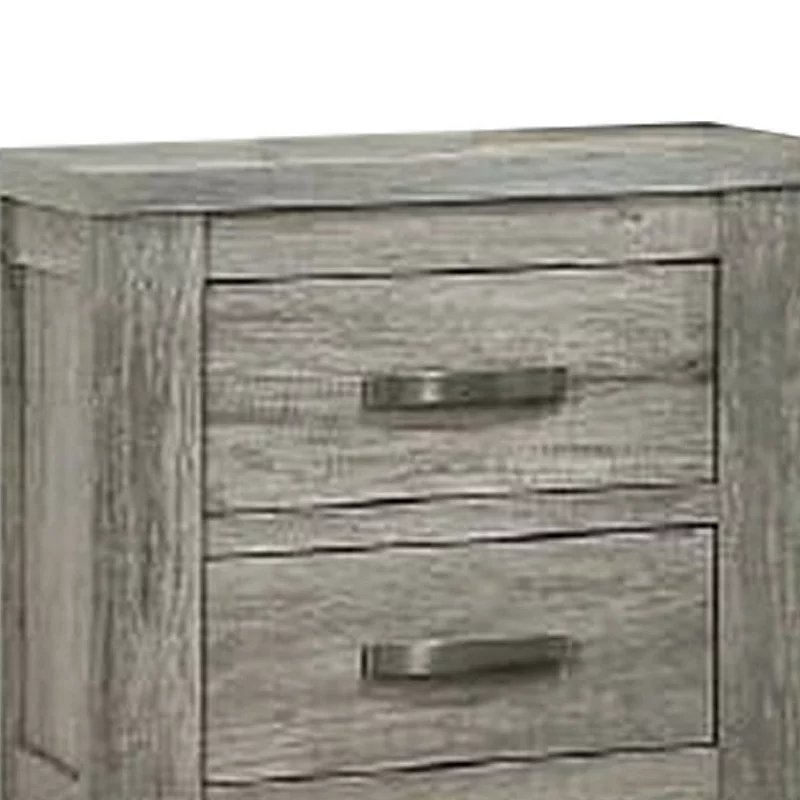 Wooden Nightstand with Two Drawers and Metal Bar Handles， Gray