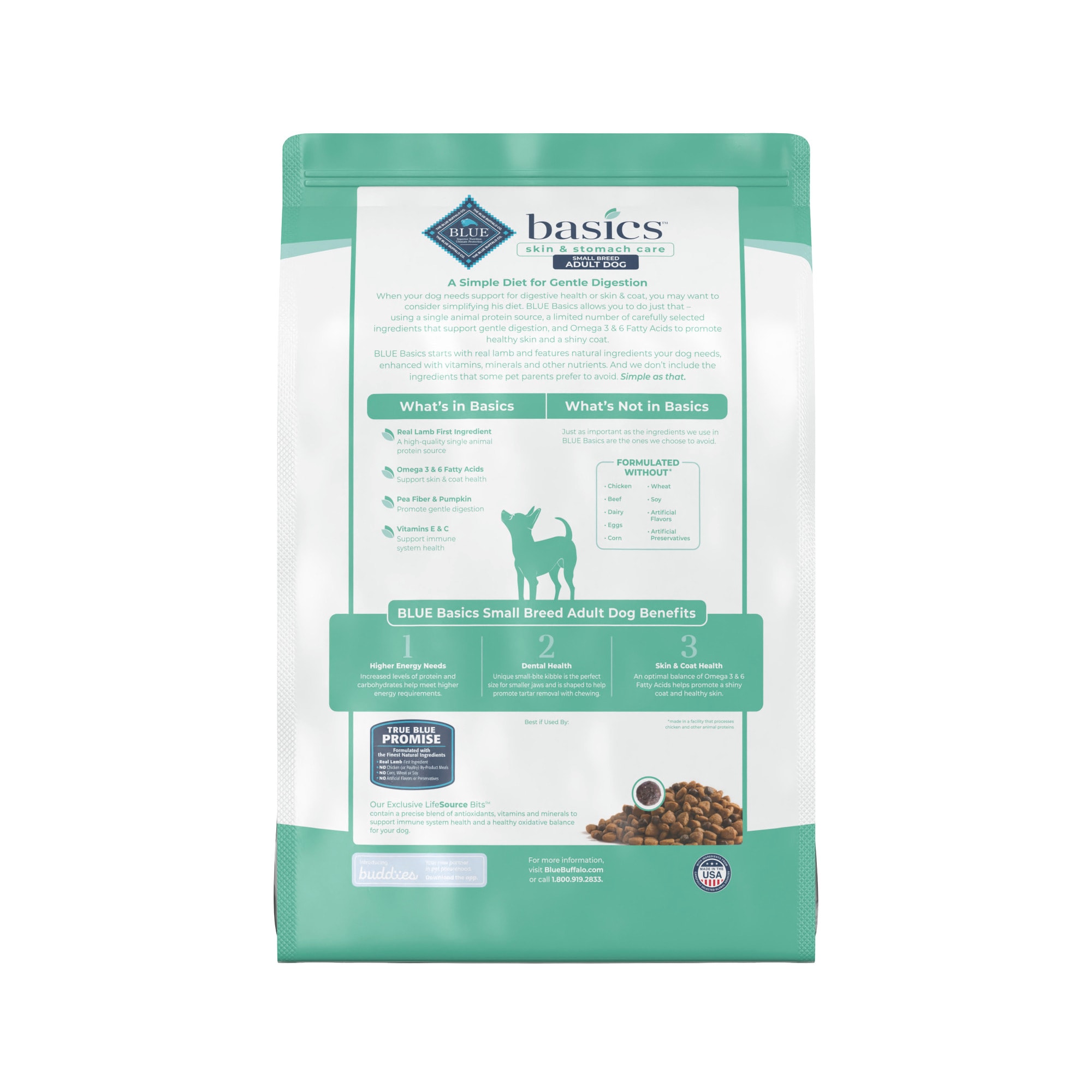 Blue Buffalo Blue Basics Skin  Stomach Care Natural Adult Grain Free Lamb  Potato Small Breed Dry Dog Food， 11 lbs.