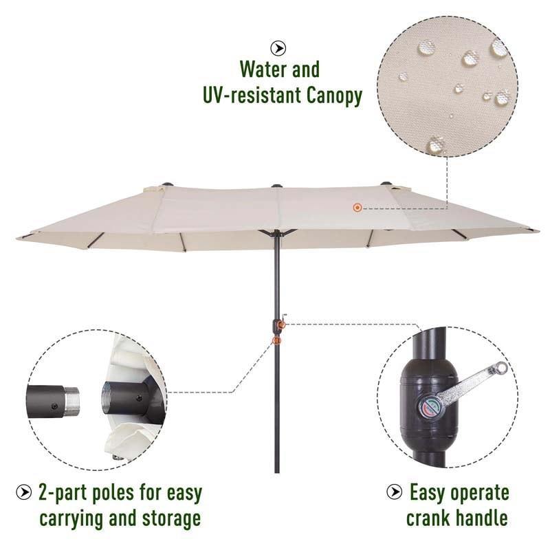 15 FT Double-Sided Outdoor Patio Umbrella with Crank, Extra Large Table Umbrella for Pool Deck Backyard