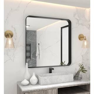 waterpar 36 in. W x 36 in. H Rectangular Aluminum Framed Wall Bathroom Vanity Mirror in Black B9090