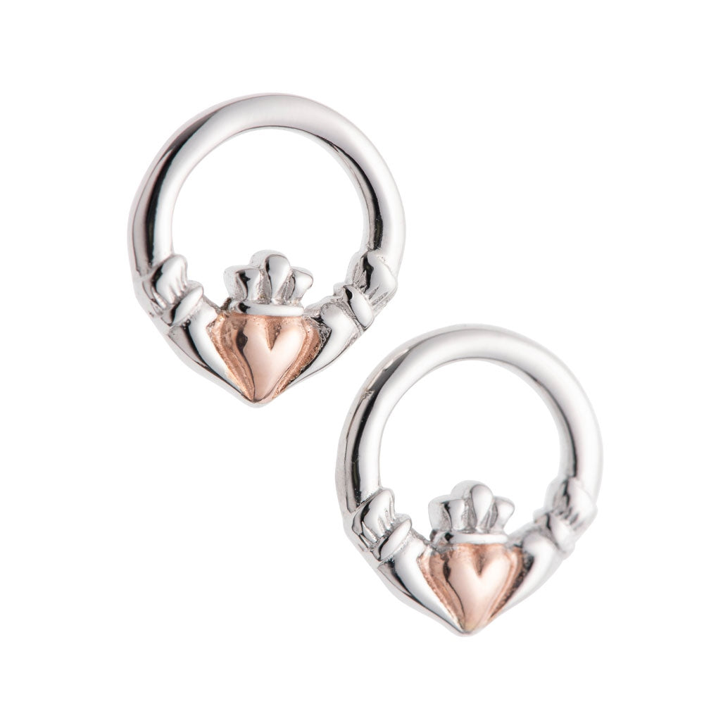 Galway Crystal Claddagh Earrings Sterling Silver & Rose Gold