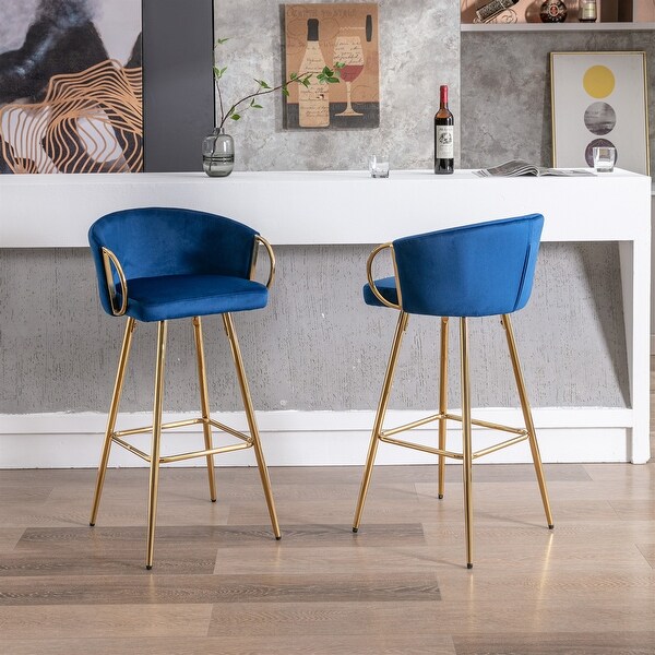 Velvet Bar Stools with Chrome Footrest (Set of 2) - 20.08