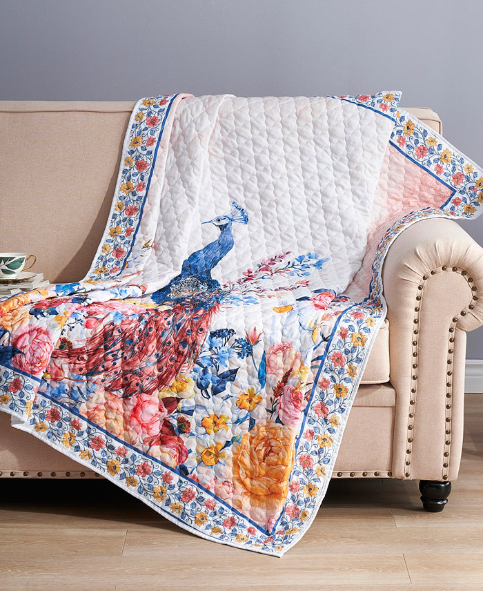 Greenland Home Fashions Huntington Peacock Enchanted Garden Throw， 50