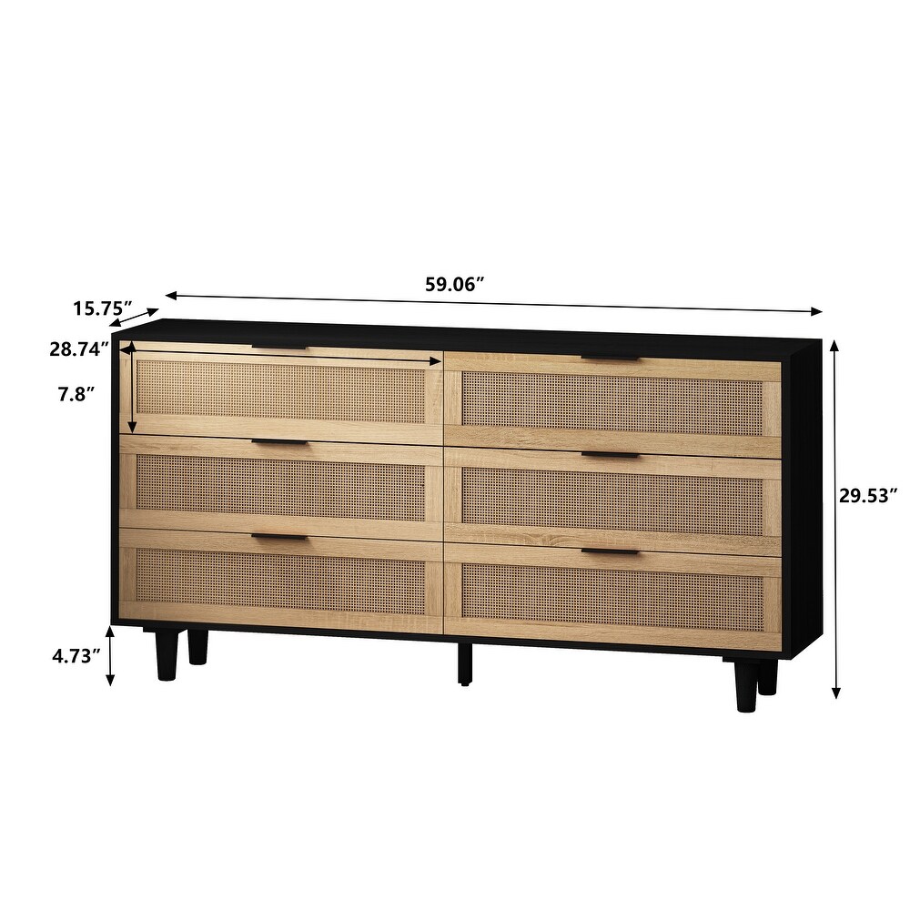 Modern 6 Drawers Rattan Storage Cabinet Rattan Drawer