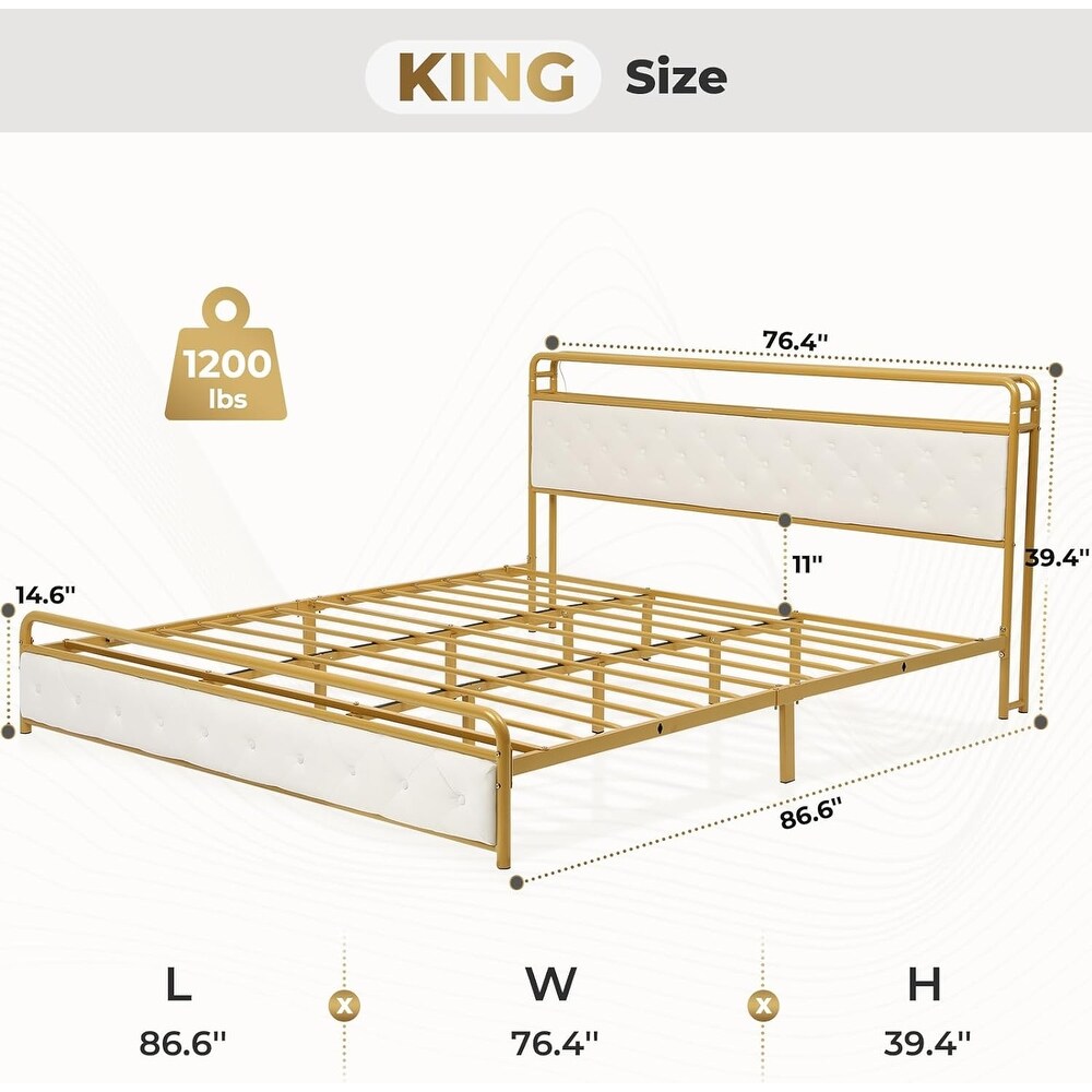 King Size Bed Frame with Built in LED Light Headboard