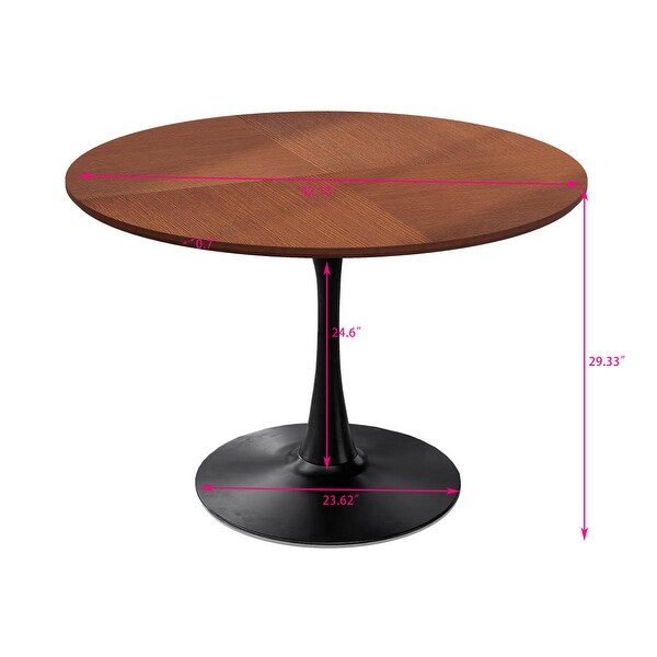 42in. Round Dining Table with Printed Wood Grain Table Top，Metal Base