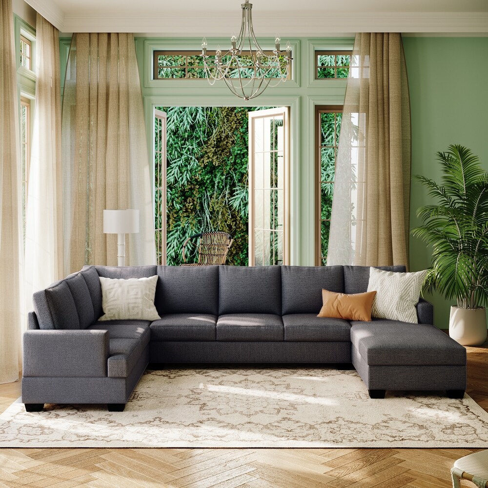 Breathable Fabric U Shape Sectional Sofa with Wide Chaise Lounge