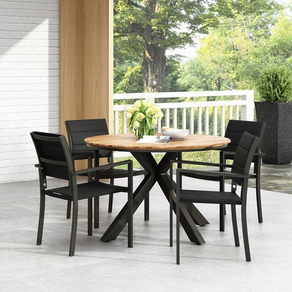 Soto Mesh and Acacia Wood Outdoor 5 Piece Dining Set by Christopher Knight Home