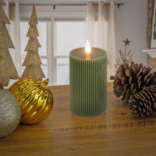 Hgtv Home Collection Georgetown Real Motion Flameless Candle With Remote Green With Warm White Led Lights Battery Powered 10 In