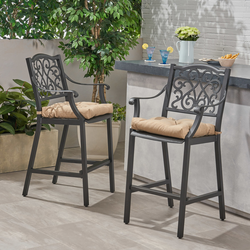 Frances Outdoor Barstool With Cushion  Set of 2   Mediterranean   Outdoor Bar Stools And Counter Stools   by GDFStudio  Houzz