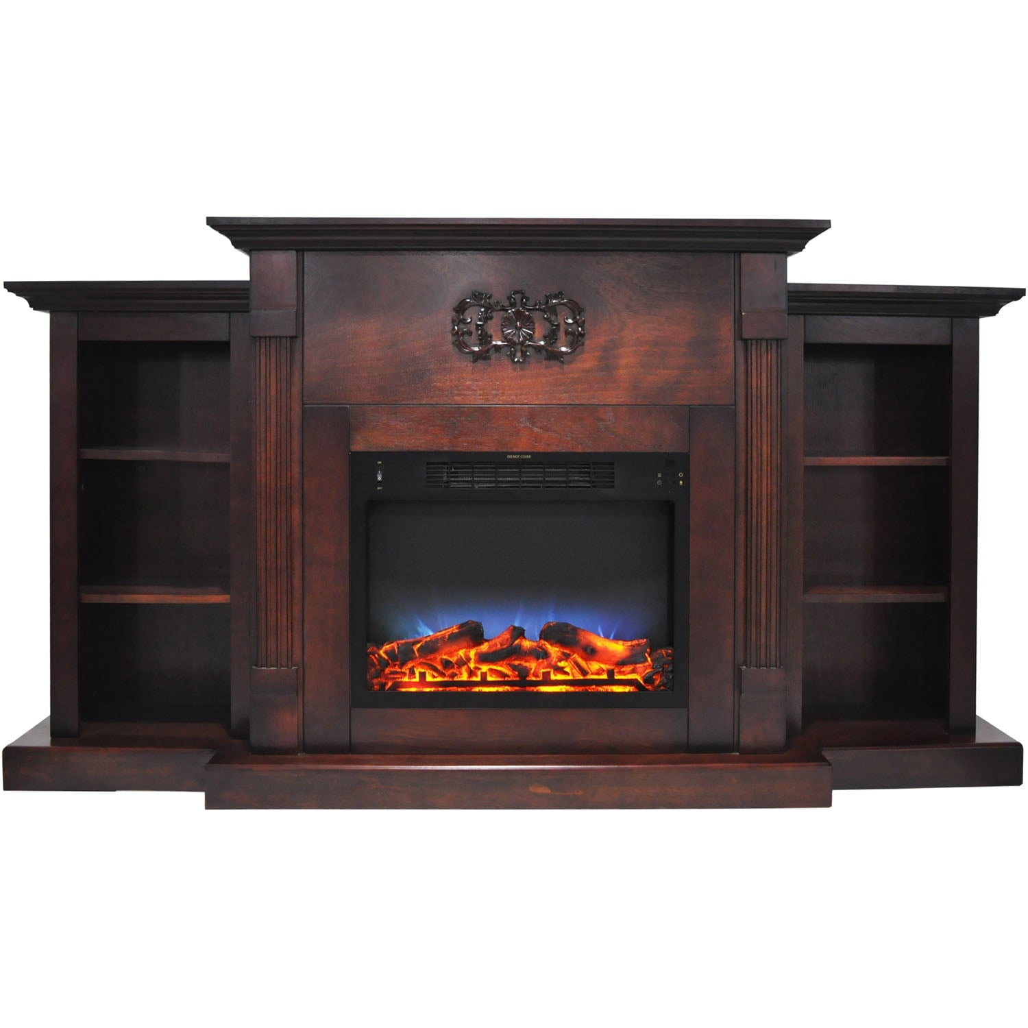 Cambridge Sanoma 72'' Electric Multi-Color LED Fireplace with Charred Log Insert | For Rooms up to 210 Sq.Ft | Remote | Mahogany Mantel | Adjustable Heat Settings | Storage | Timer