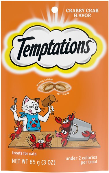 Temptations Classic Crabby Crab Flavor Crunchy and Soft Cat Treats， 3-oz bag