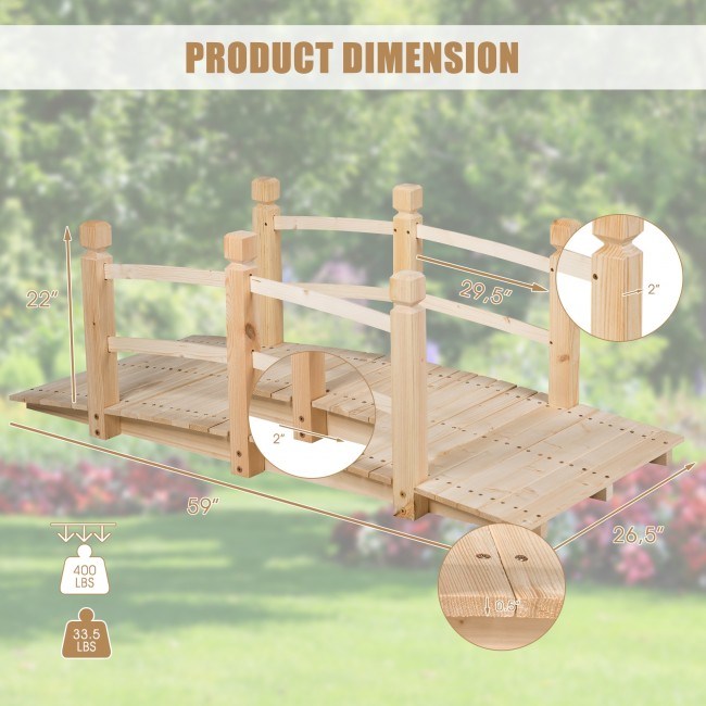 5 Feet Wooden Garden Bridge Arc Stained Finish Footbridge Decorative