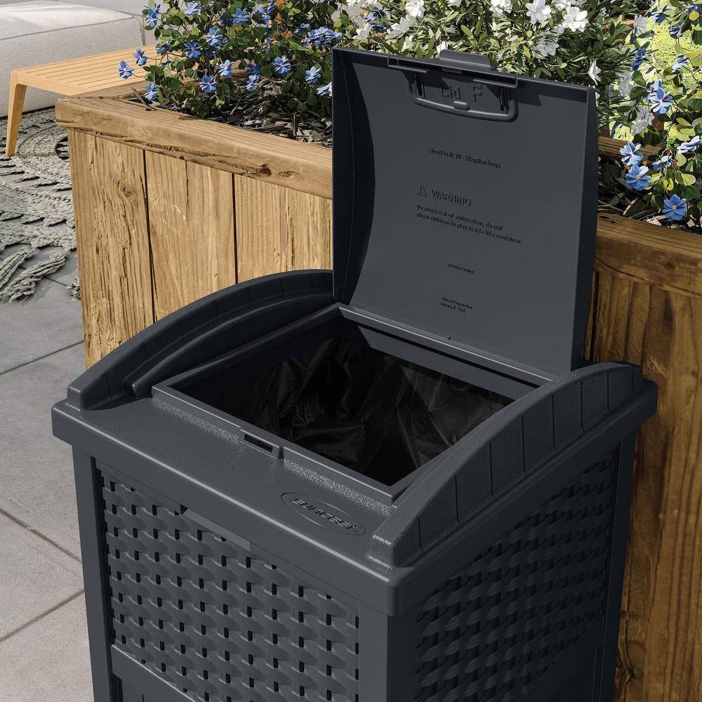 33 Gal. Resin Dark Grey Outdoor Hideaway Patio Trash Can TG22236