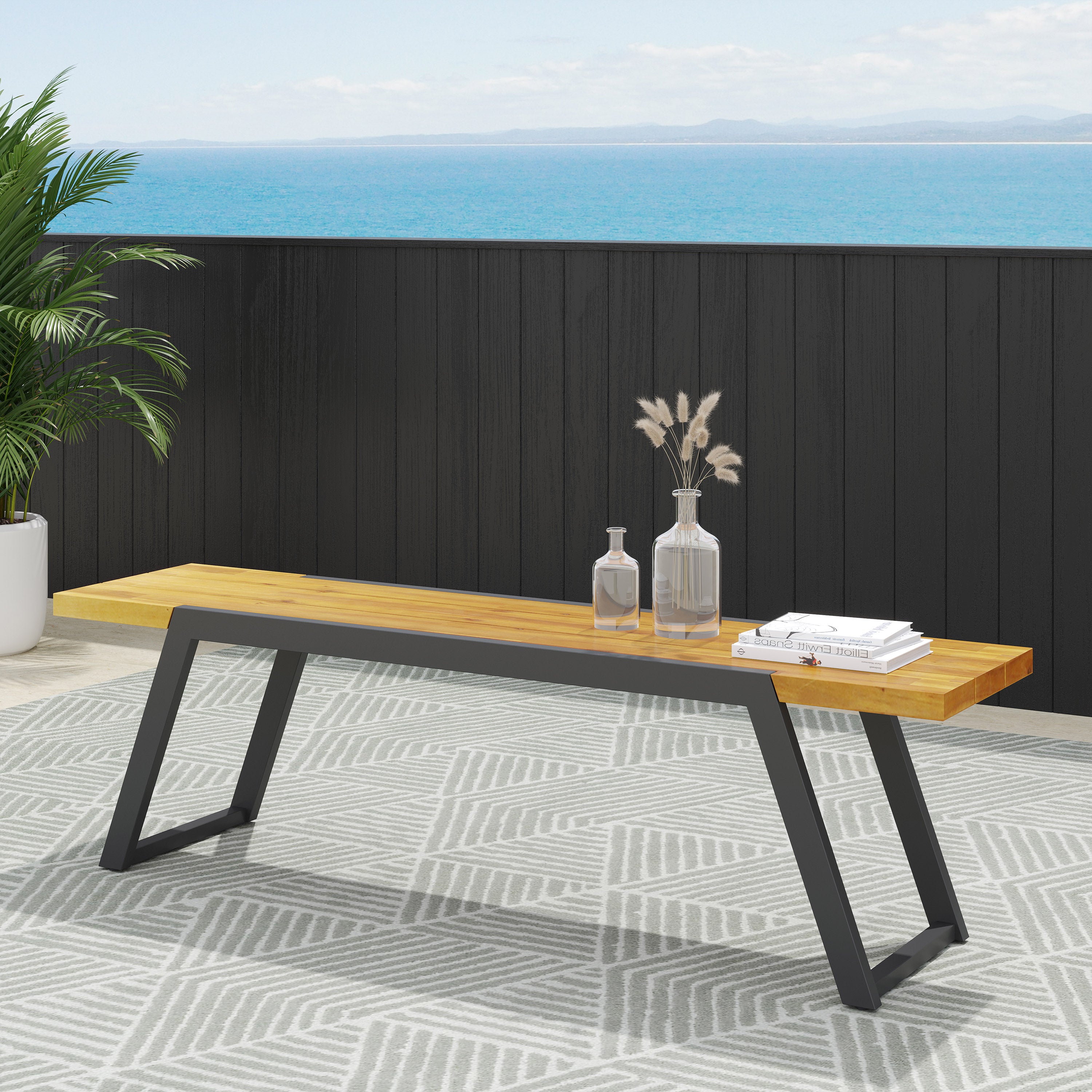 Gebo Outdoor Modern Acacia Wood Dining Bench