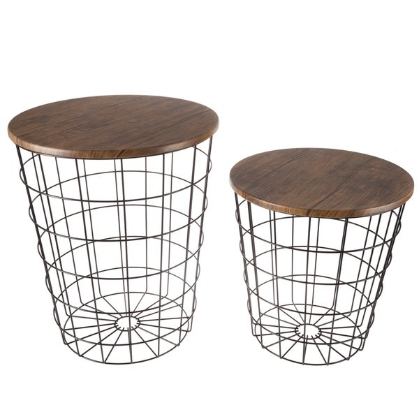 Lavish Home Faux Wood Nesting End Tables with Storage (Set of 2)