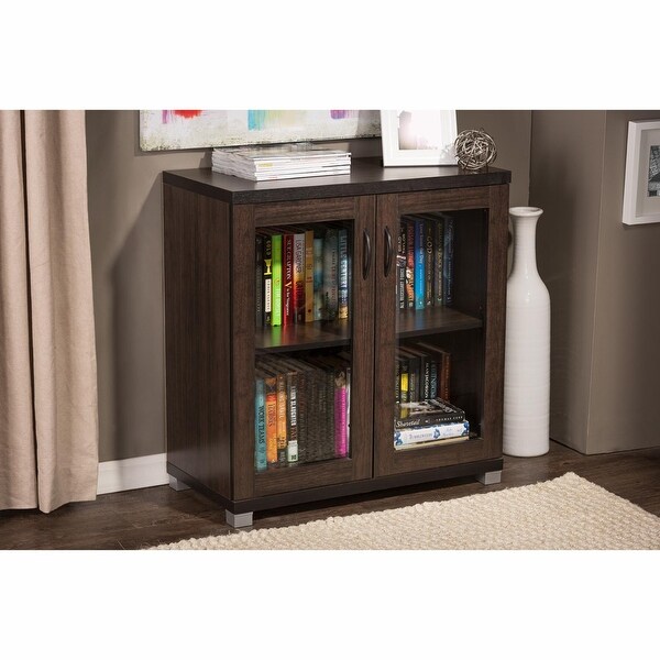 Zentra Modern And Contemporary Sideboard Storage Cabinet With Glass Doors， Dark Brown， Contemporary