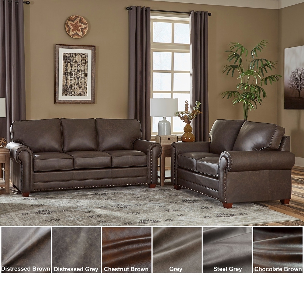 Made in USA Raval Top Grain Leather Sofa Bed and Loveseat Set