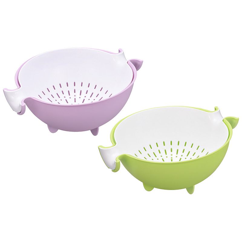 Kitchen Strainer Colander 2PCS， Food Strainer Washing Basket with Handles