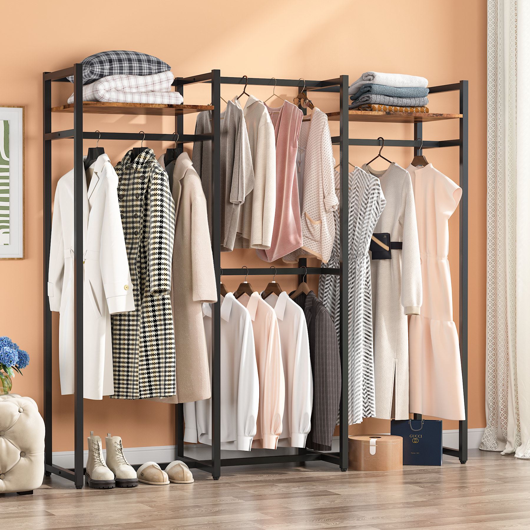 Freestanding Closet Organizer, Large Garment Clothes Rack