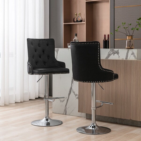 Set of 2 Adjusatble Height Upholstered Velvet Bar Stools