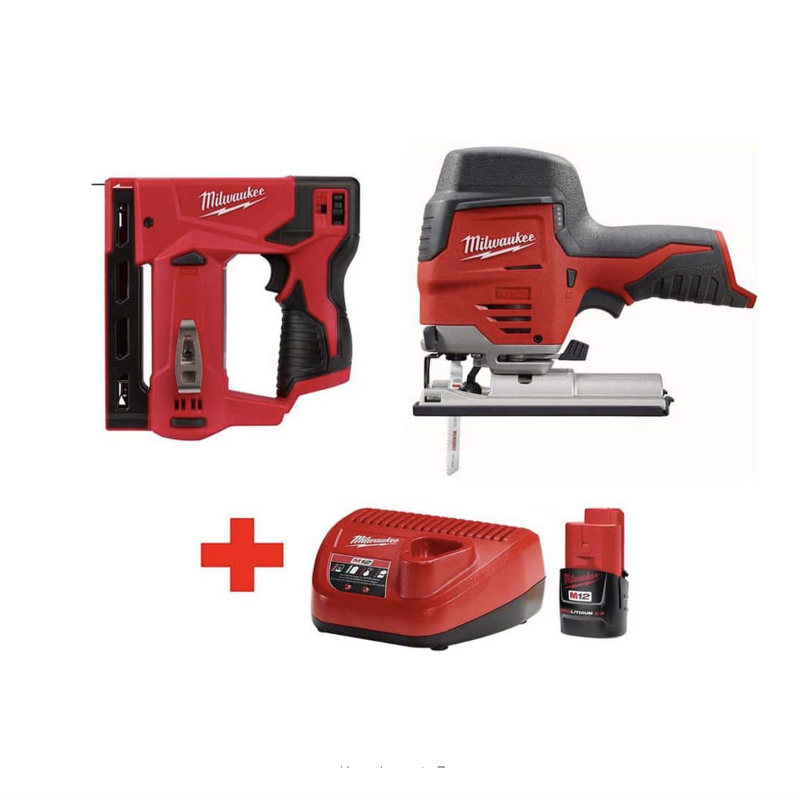 Milwaukee M12 12V Lithium-Ion Cordless Jig Saw And 3/8 In. Crown Stapler Combo Kit W/ (1) 2.0ah Battery And Charger